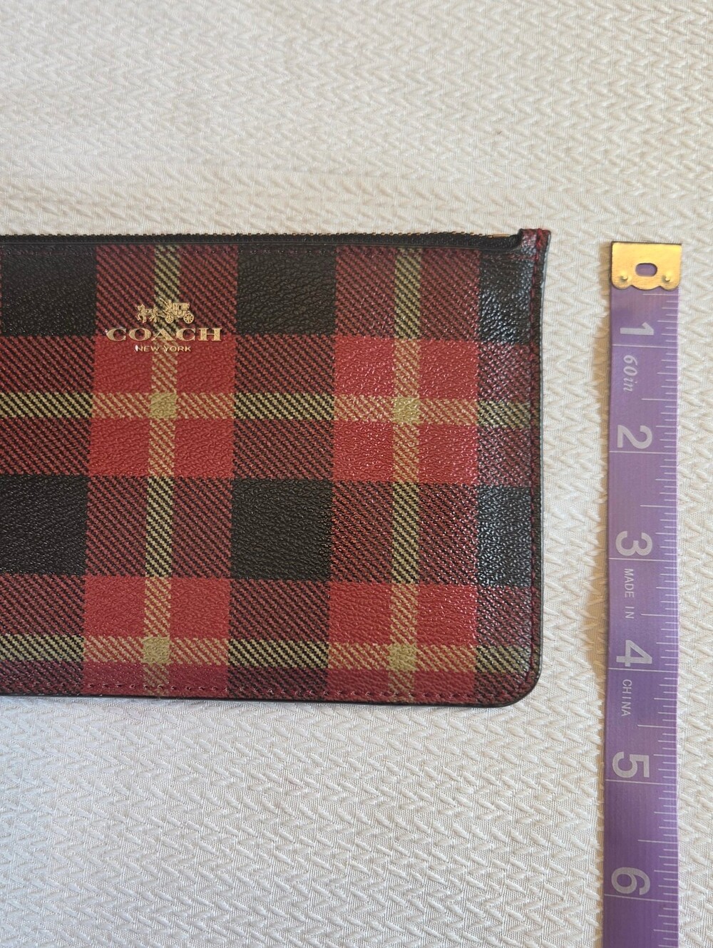 Coach Red & Black Plaid Wristlet with Gold Logo - Picture 2 of 8